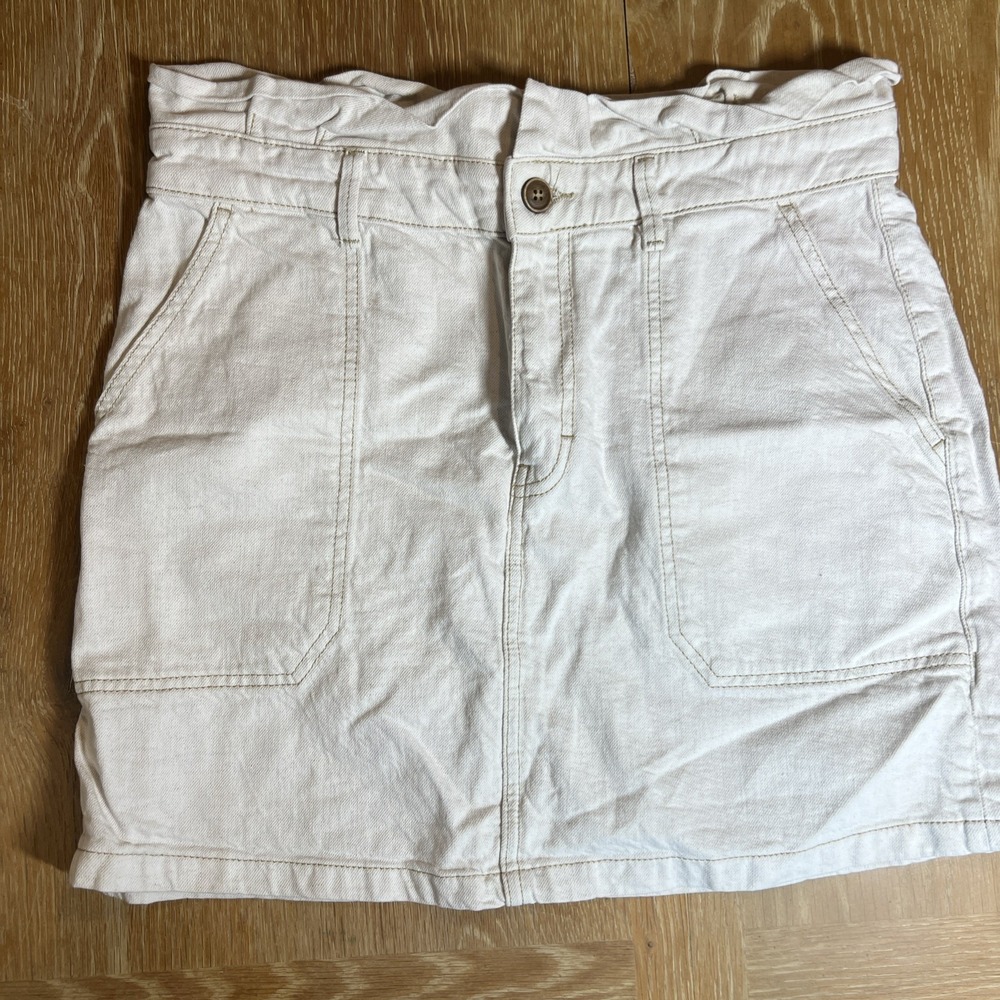 Free People‎ Jean Skirt 12 Tan Denim Paper Bag Waist Oatmeal